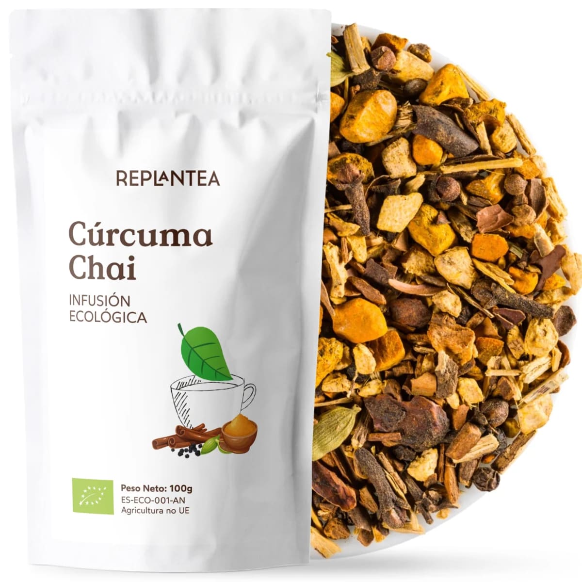 Envase de Cúrcuma Chai Ecológica, Replantea