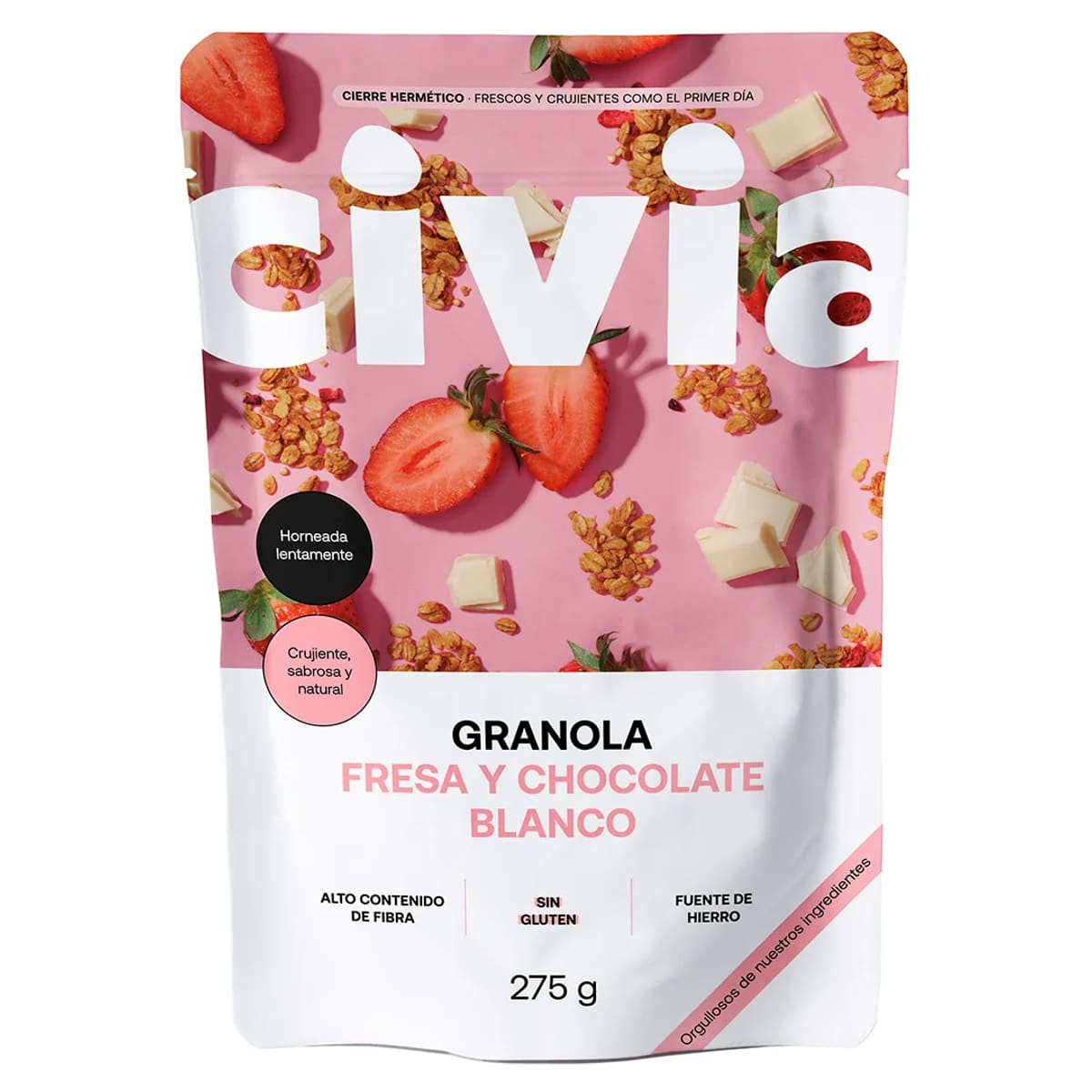 Envase de Granola Fresa y Chocolate Blanco, Civia