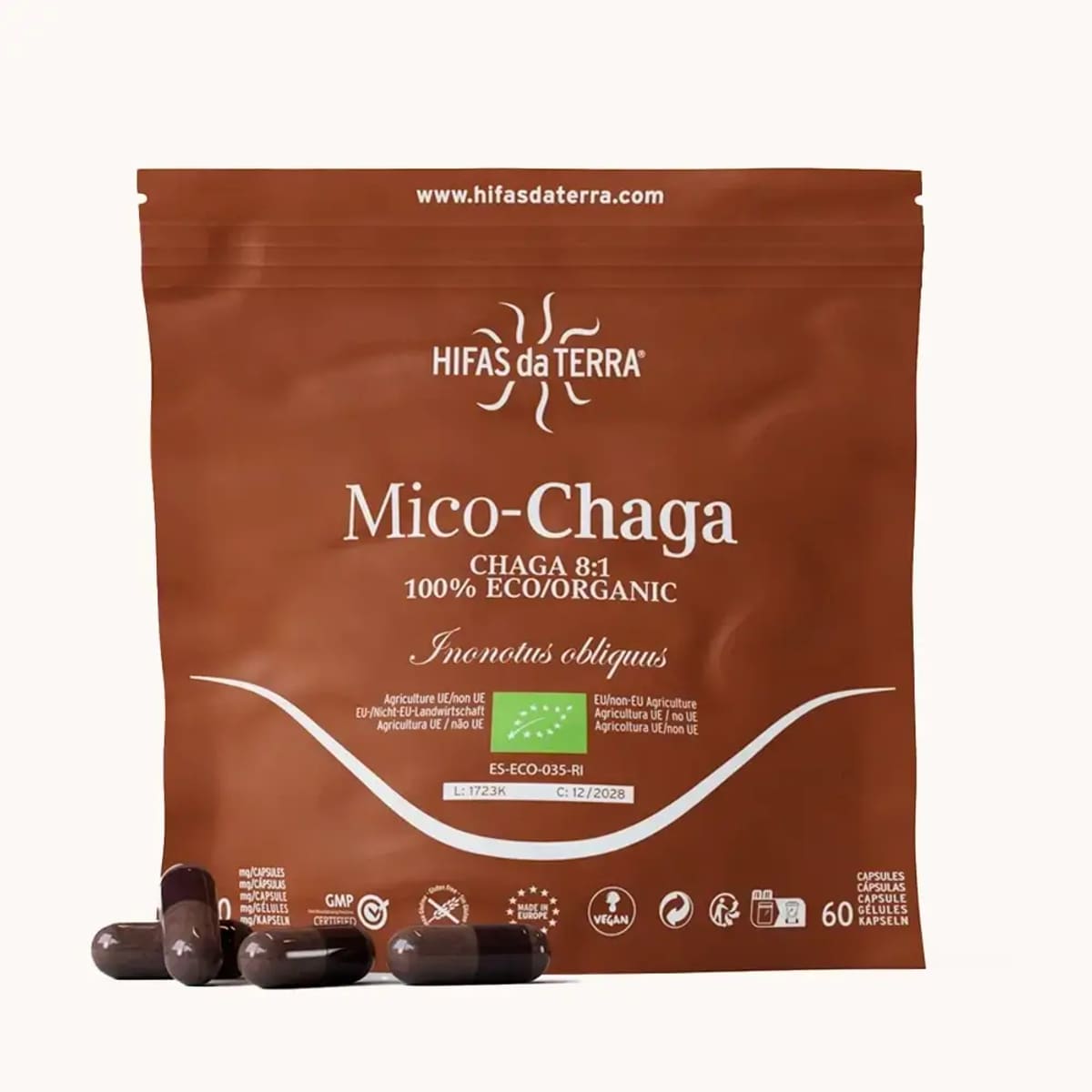 Envase de Mico-Chaga+vit C, Hifas da Terra