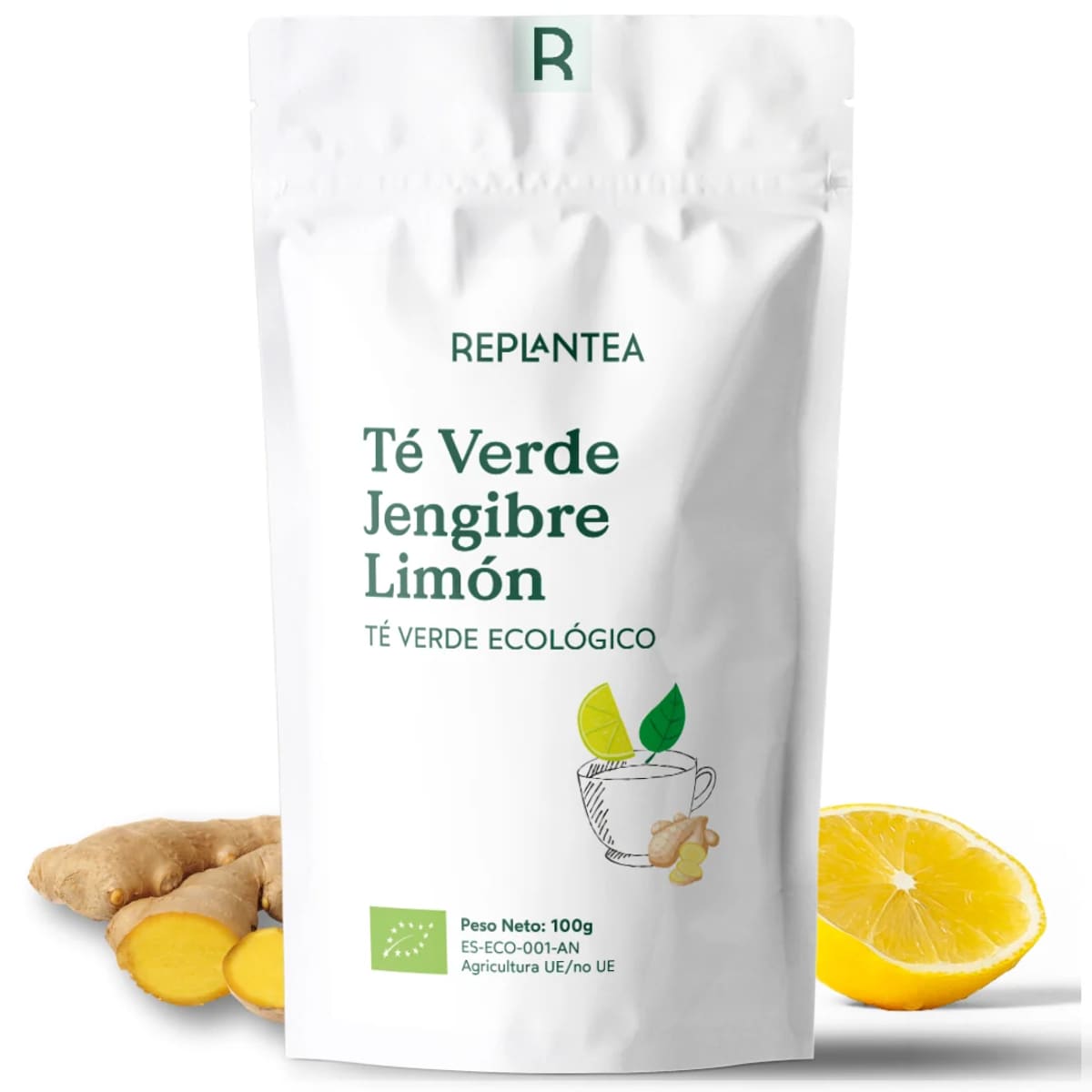 Envase de Té Verde Jengibre Limón 100 g, Replantea