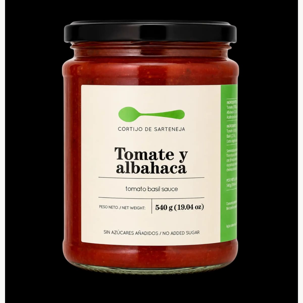 Envase de Tomate y Albahaca 540 g, Cortijo de Sarteneja